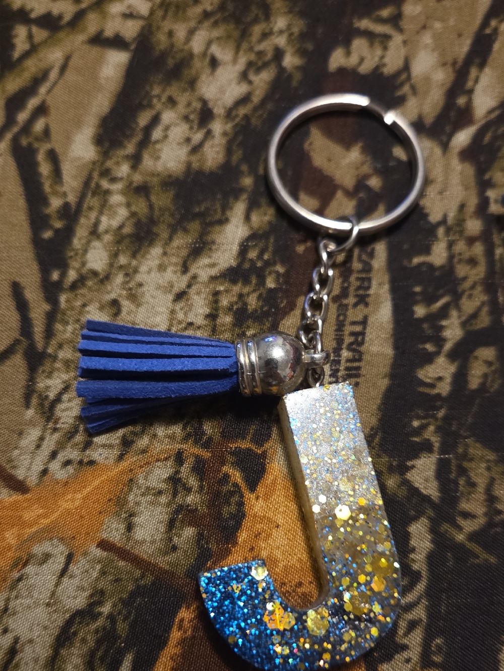 🍿2 For $10🍿Blue Glitter 'J' Keychain with Tassel - Personalized Initial Charm